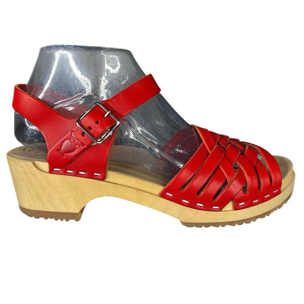 Sandgren’s Women’s Madrid Red Leather Slingback Clog Sandal Size 37 US 6/6.5